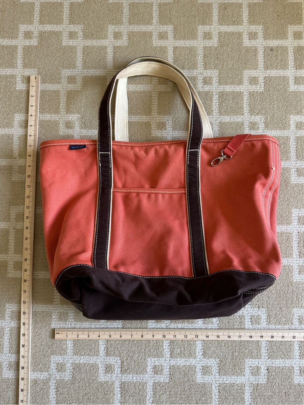 Lands’ End Canvas Tote Bag Coral Brown Boat Tote Beach Carryall 33x38 Large - Picture 6 of 8